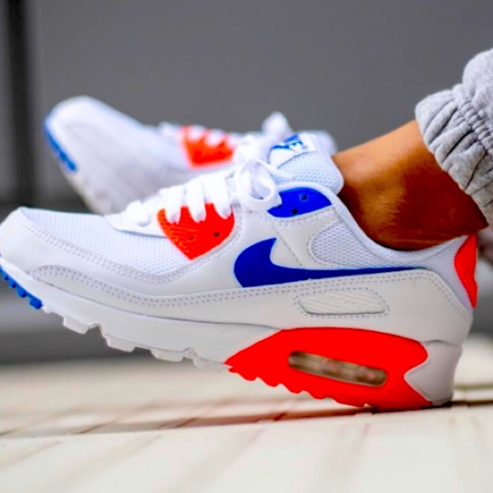 Nike Women's Air Max 90 SE White/Racer Blue-Flash Crimson